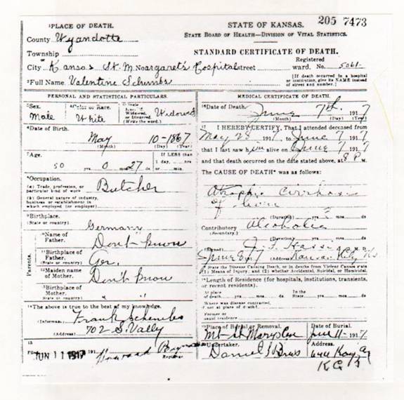 death certificate valentine
