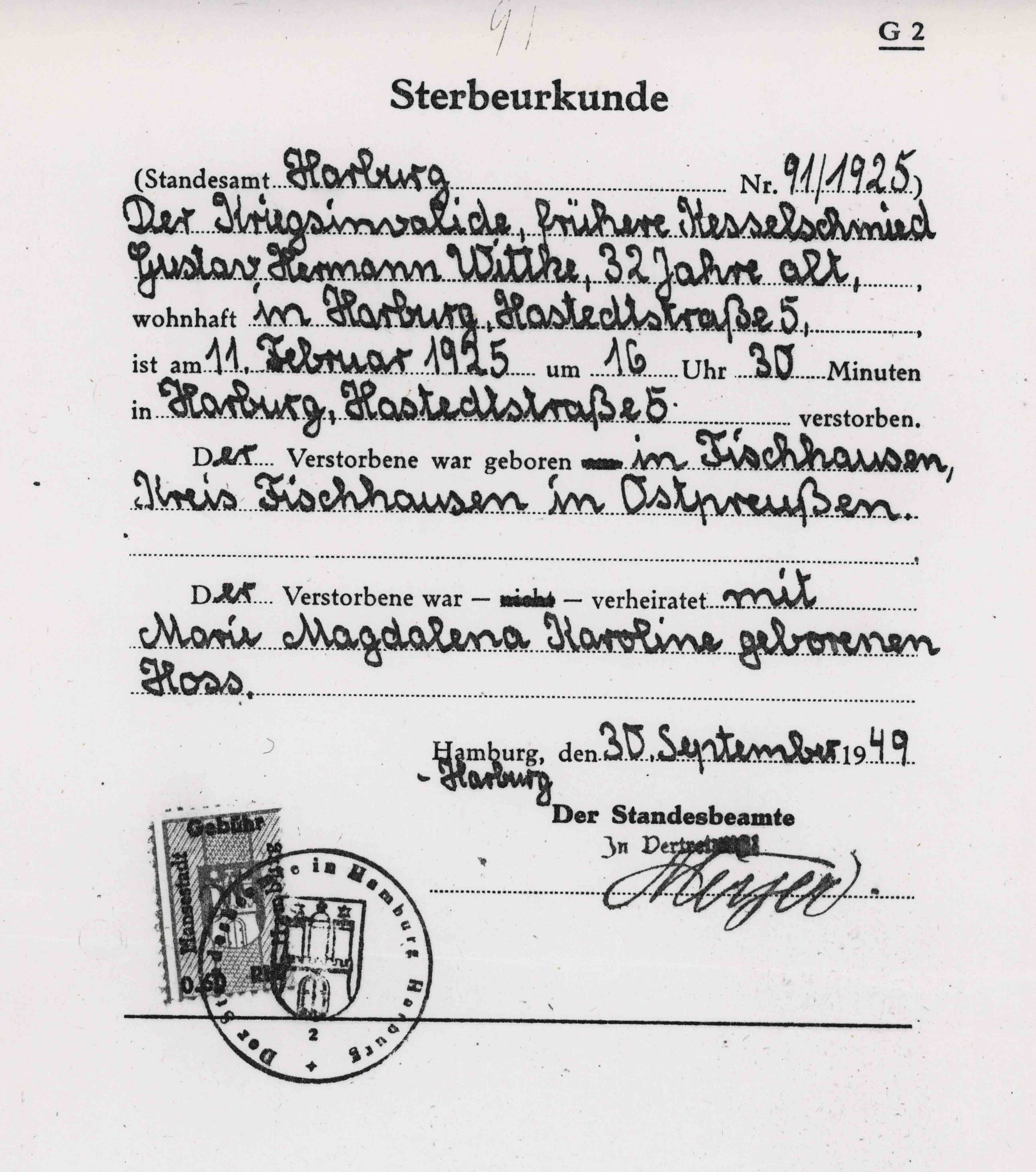 gustav's sterbeurkunde