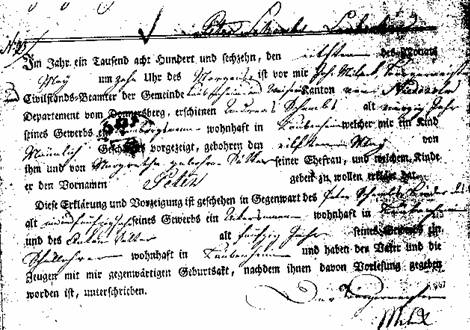 geburtsurkunde Peter Schembs 1816