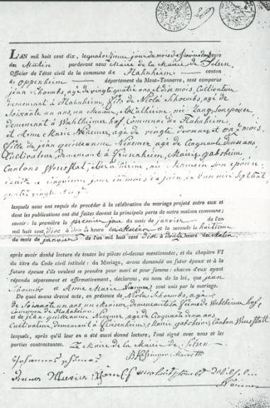 heiratsurkunde johannes schömbs 1810